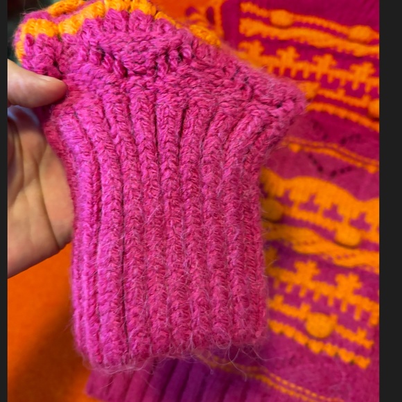 Zara hot pink and orange pompom knit jacquard cardigan NWT - Picture 6 of 10